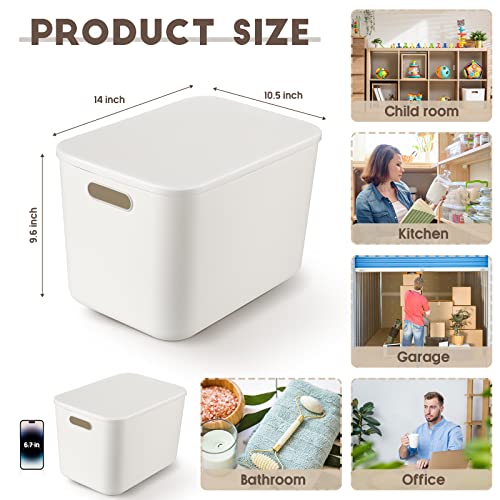 Tuanse 8 Pack White Plastic Storage Bins with Lids 14 x 10.5 x 9.6 in
