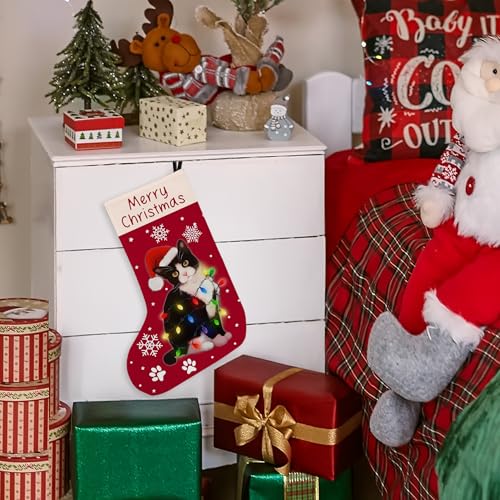 Blcak Cat 18-Inch Christmas Stocking – Cat Decor, Linen, Hanging Xmas Stocking (Variation: Blcak Cat)