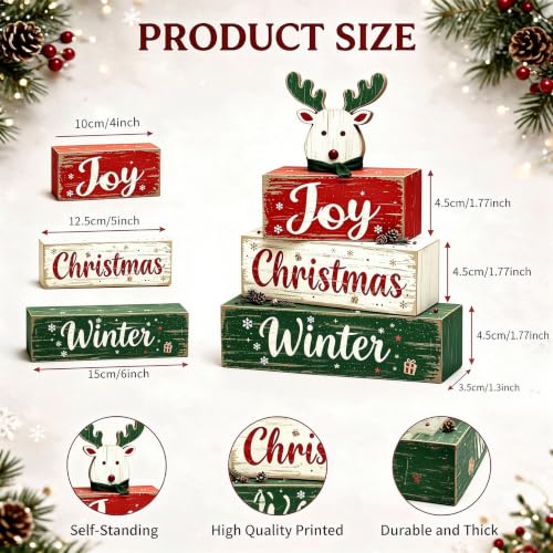 Elk Reindeer Christmas Wooden Tiered Tray Decor with Joy Winter Sign - Rustic Farmhouse Holiday Tabletop Display