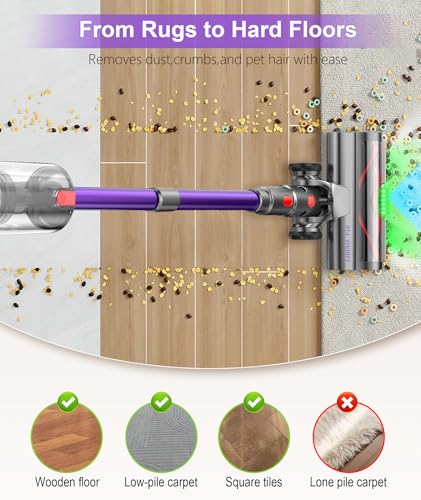 Cordless Vacuum Cleaner V10 55KPa Anti-Tangle Stick Vac Purple Gold