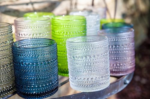 Fortessa Jupiter Beaded Hobnail Glass, 13 Ounce Iced Beverage (Set of 6), Fern Green