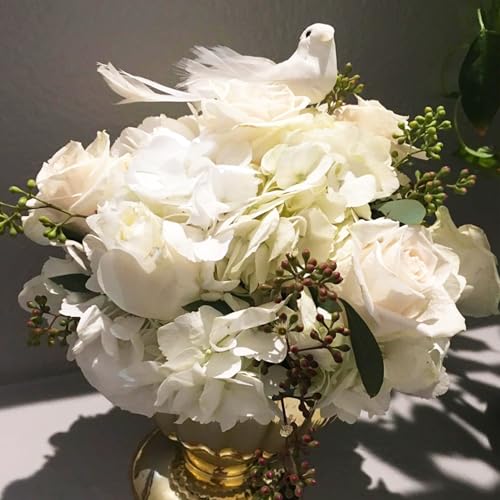 LWINGFLYER 2pcs Clip On White Doves Decorative Birds Artificial Simulation Foam Feathered Bird Pigeons Ornament for Wedding Wreaths Craft Christmas Tree Decorations