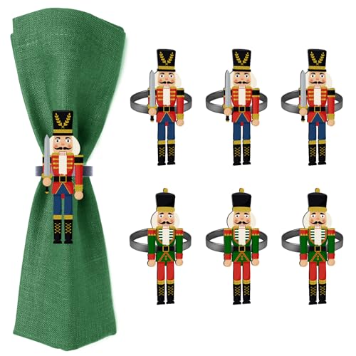 Nutcracker 6-Pack Christmas Napkin Rings - Metal Holiday Napkin Holders (EYNDYN)