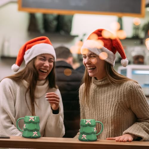Didaey 18oz Christmas Tree Mugs Set – Green Ceramic Coffee Cups with Pink Bows