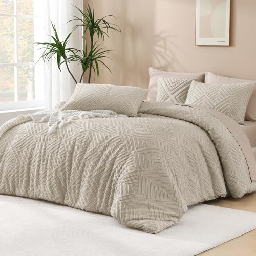 Andency Oatmeal Super King Comforter Set - Reversible Boho Bedding 120x120