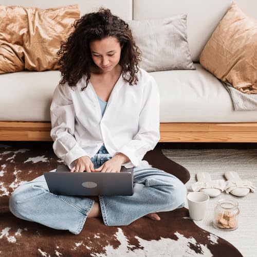 Faux Cowhide Cow Print Rug, Animal Hide Western Decor, 4.6 x 5.2 Feet