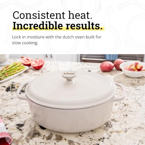 Lodge 7 Quart Enameled Cast Iron Oval Dutch Oven with Lid - Oyster White