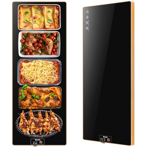 Black 40x12 Inch Electric Warming Tray Tempered Glass Food Warmer