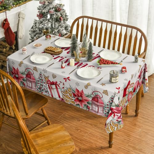 Horaldaily 52 x 70 Inch Christmas Tablecloth Red with Gifts & Trees
