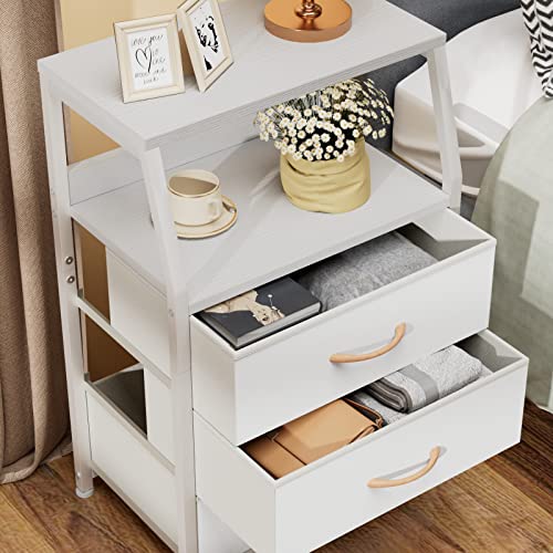 White Nightstand with 3 Fabric Drawers - Small Bedside Table - Variation of THIS listing