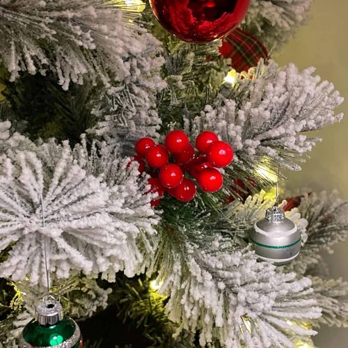 20 Pcs Red Berry Stems, 8.3" Holly Christmas Berries Stems for Christmas Tree Picks Decorations Crafts Holiday and Home Decor