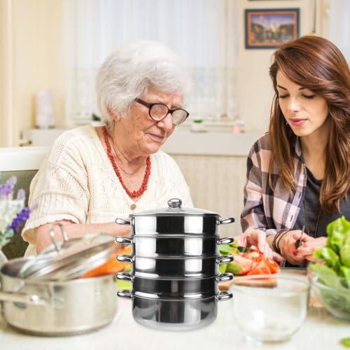 14.7 Inch Stainless Steel 5-Tier Steamer Pot for Cooking Vegetables Dumplings & Soup