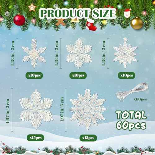 60pcs Small Snowflakes for Craft, White Glitter Resin Mini Snowflake Ornament Christmas Decorations for Christmas Embellishments Xmas Tree Winter Party DIY Craft Decor