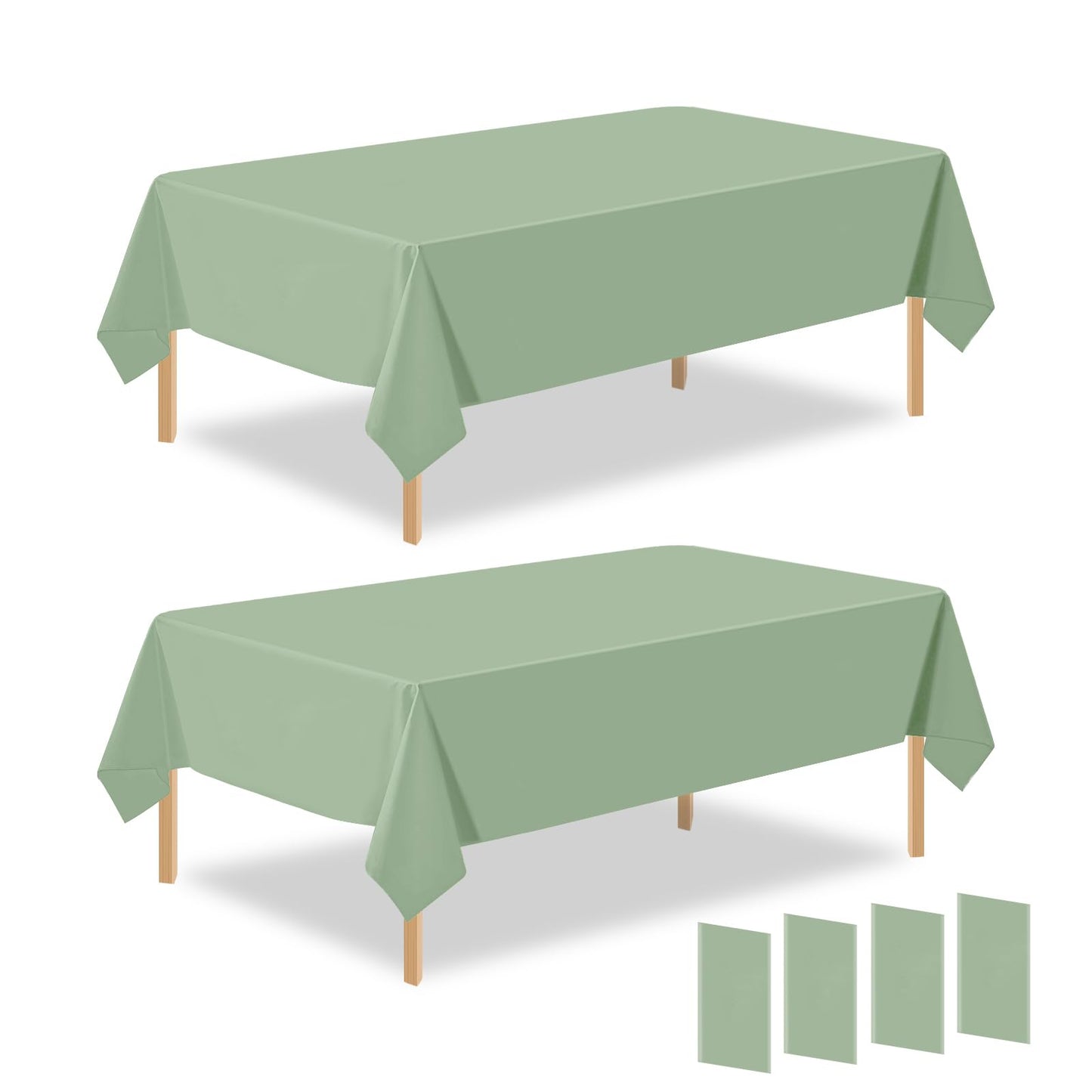 PUSAEN 4 Pack Sage Green Plastic Table Cloth Disposable Rectangle Tablecloth 54 x 108 Inch, Sage Green Plastic Table Covers for Birthday Wedding Banquet Picnic Holiday Party Decorations