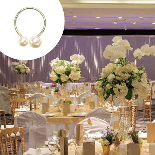 6 Pcs Silver Napkin Rings - Pearl Napkin Rings,Metal Napkin Ring for Table Settings Wedding Christmas Party Dinner Table