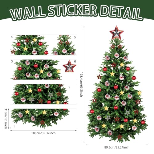 Kasubeso Large Christmas Tree Wall Decal 66x35 in - Removable DIY Holiday Wall Decor