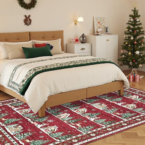 GarveeHome 9x12 Christmas Area Rug - Red, Non-Slip, Machine Washable