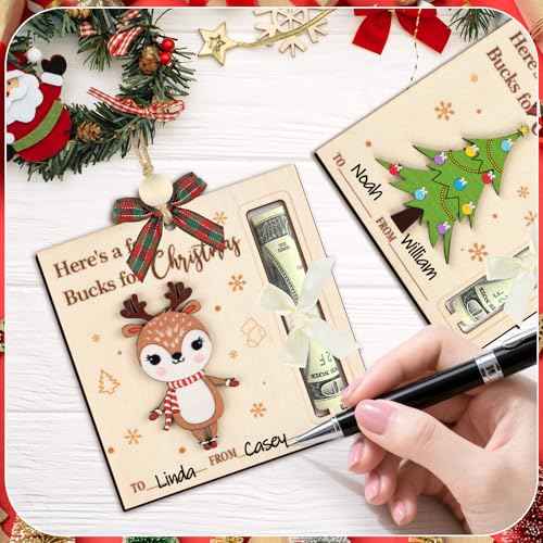 Wooden Christmas Money Holders Ornament,Here¡¯s A Few Bucks for Christmas Hanging Ornament for Cash Checks Gift(6 Pieces)