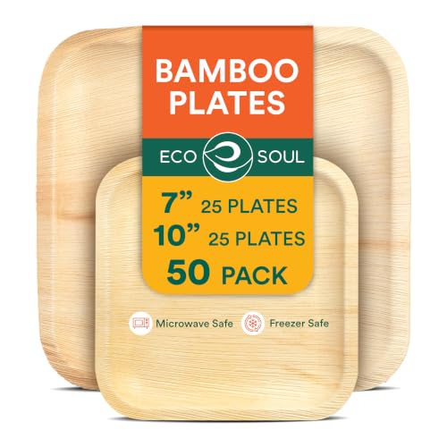 ECO SOUL 7 & 10 Inch Disposable Bamboo Bundle Plates (50 Pack)