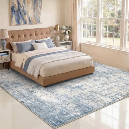 Syrlfar 8x10 Blue Washable Abstract Area Rug for Living Room & Bedroom