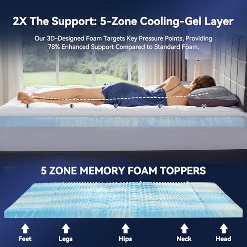 NicePlus Full Dual Layer Memory Foam Mattress Topper with Cooling Gel & Pillow Top, 4 Inch, Elastic Deep Pocket