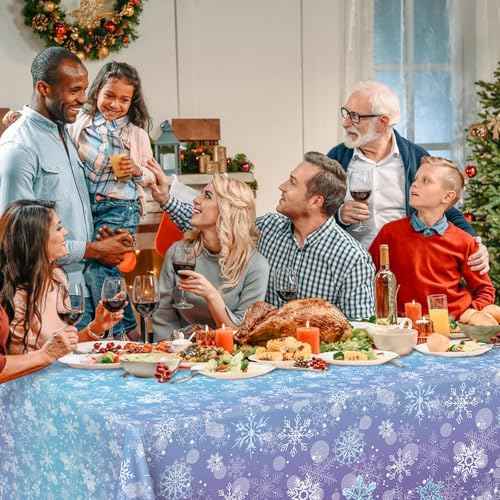 3PCS Winter Frozen Tablecloth Decorations, Blue and Purple Snowflake Winter Wonderland Disposable Rectangular PE Table Cover for Christmas Holiday New Year Birthday Party Decorations, 51.2x 86.6inch