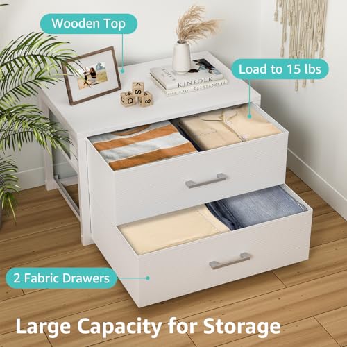 BOLUO White Stackable Fabric Storage Drawers - 15.7 x 21.1 x 16.1 Inches, 2 Pack, Modern Closet Organizer