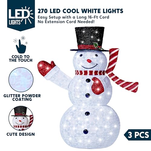 Joiedomi 3-Pack Christmas Snowman Yard Decor with LED Lights - White & Red Scarves