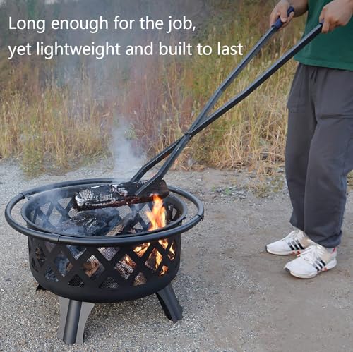 40in Heavy Duty Fire Pit Tongs - Manganese Steel & Rubber Handle