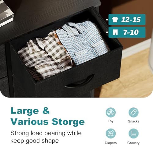 Black Dresser with 8 Fabric Drawers - Tall Bedroom Storage Organizer
