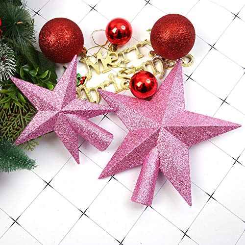 Aneco Glitter Christmas Tree Topper Shatter-Proof Christmas Tree Decoration Treetop for Holiday Ornament or Home Decor (Pink, 4 Inches)