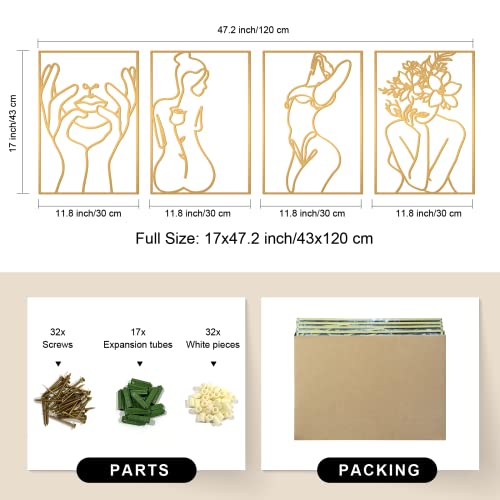Gold Wall Art Decor - Minimalist Line Woman's Body Shape, 17x11.8 Inches, M Size, 4 Pack