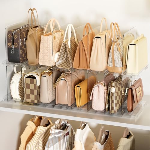 Clear Stackable Purse Organizer for Closet Shelves - 4 Pack