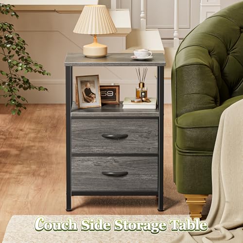 Huuger Grey Nightstand Set of 2 with 2 Drawers - Modern Bedside Tables