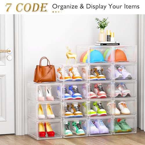 White 12 Pack Stackable Shoe Organizer Boxes with Magnetic Doors