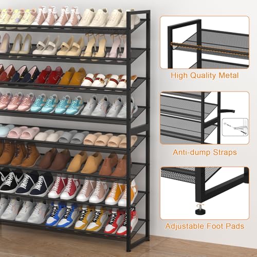 NEYCIL Black 8-Tier Heavy Duty Metal Shoe Rack Organizer, Stacking Shoe Storage for Closet & Entryway