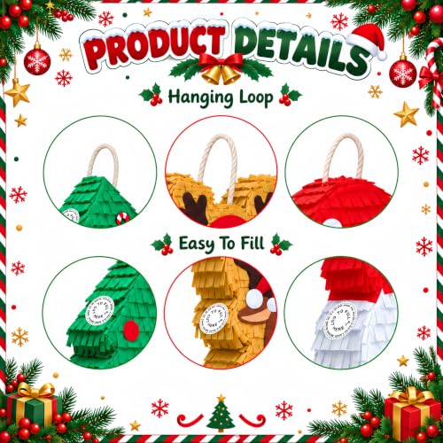 FNTSILN Christmas Mini Piñata Set 6 Pcs with Greeting Card - Holiday Party Decor, Model: Christmas Mini Piñata 1