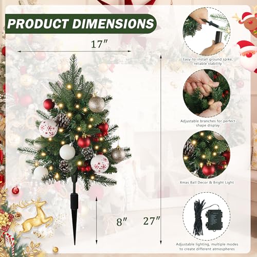 Sunnyglade 27-Inch Outdoor Christmas Tree Set of 2 with 60 LED Lights