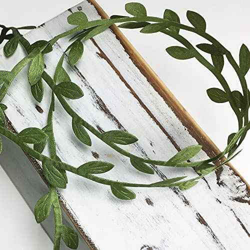 20-Yards Artificial Vine Leaf Ribbon Trim, Greenery Garland Vines for Hanging Plants Leaves Decorative Wreath Wall DIY Craft Party Wedding Home Decoration, EJ-2029 (Olive Green)