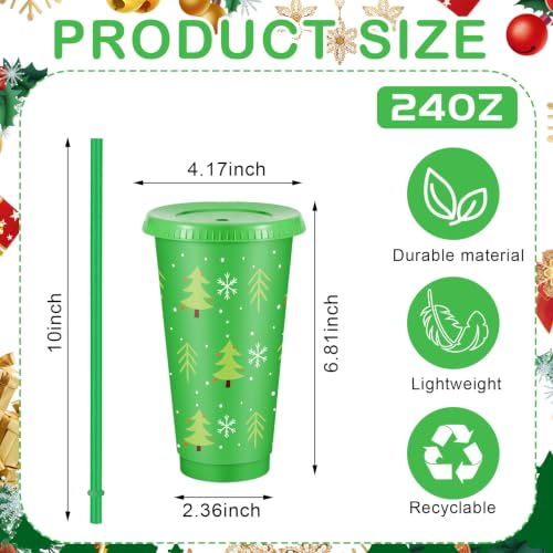 Chuangdi 48 Pack Christmas Plastic Cups with Lids & Straws, 24oz, Red & Green, Holiday Design