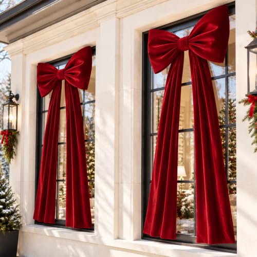 Cikshr 2 Pack Large Burgundy Velvet Christmas Tree Topper Bows - Holiday Decor