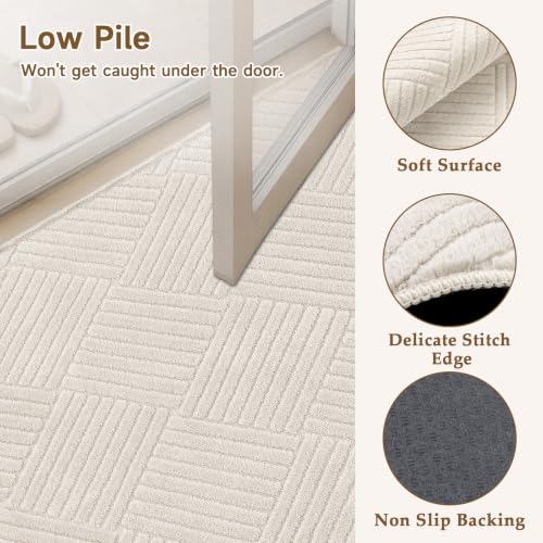 Beige 6x9 Living Room Area Rug - Geometric Shaggy Bedroom Mat