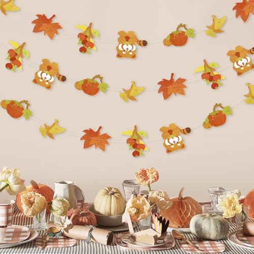 Dayker Fall Pumpkin Raccoon Banner & Maple Leaf Garland, Reusable Thanksgiving Party Supplies for Harvest Celebrations, Autumn Themed Decor for Weddings Baby Showers Birthday Backdrops