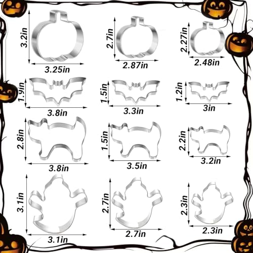 Crastilior 12-Piece Halloween Cookie Cutter Set Stainless Steel Pumpkin Bat Ghost Cat