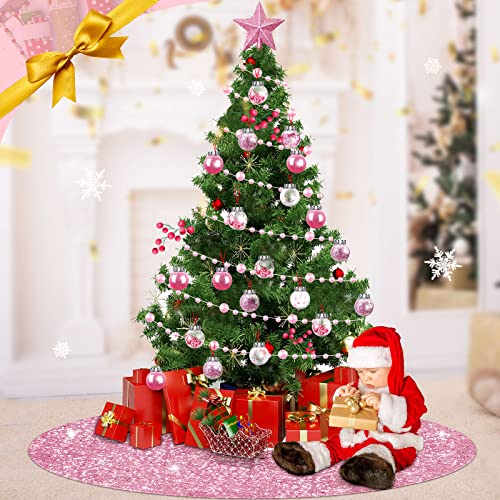 Harrycle 33 Pcs Pink Christmas Decor Set with 36in Sequin Tree Skirt & Star Topper