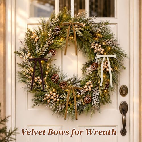 24 Pcs Brown Velvet Bows for Christmas Tree, Decor