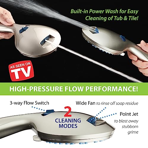 High Pressure Handheld Shower Head with 8 Modes & 2-Mode Power Wash – Satin Nickel, 2.5 GPM