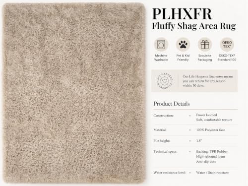 8x10 Area Rug for Living Room - Fluffy Shag Carpet with Non-Slip Backing - Camel