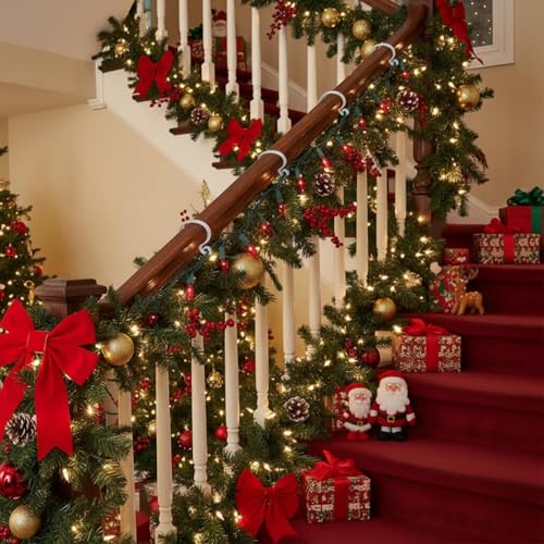 Yalikop 50 Pcs Christmas Banister Light Clips Railing Hook, White,