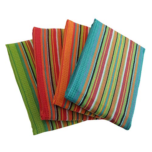 Set of 12 Salsa Stripe Kitchen Dish Towels - 100% Cotton Large Absorbent Waffle Tea Towels for Cooking & Drying